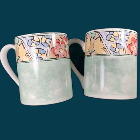 4 Corelle Coordinates Watercolors Ceramic Coffee Mugs lot of 4 green EUC - Picture 2 of 5